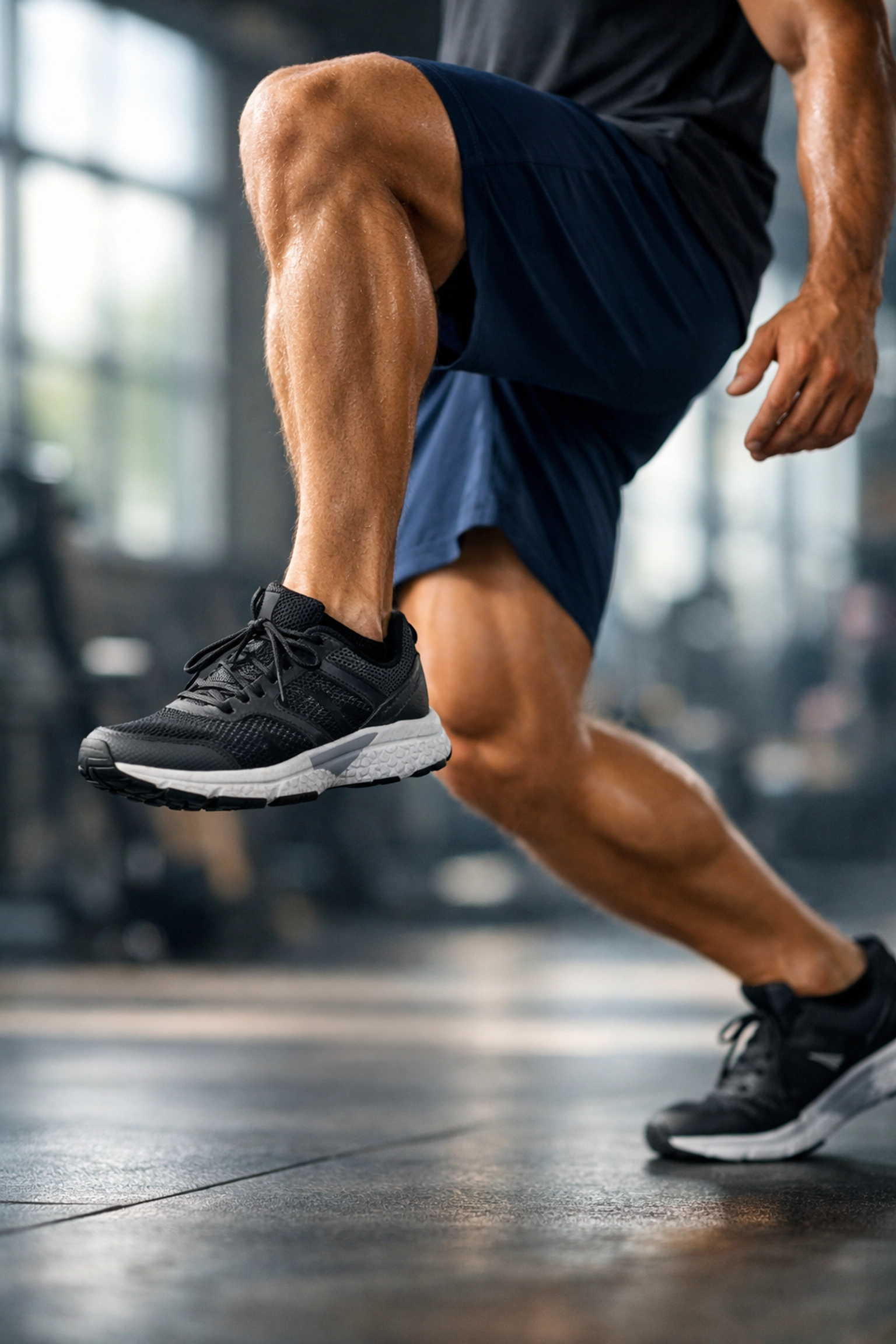 Athlete performing dynamic leg stretches as part of complete IASTM treatment protocol