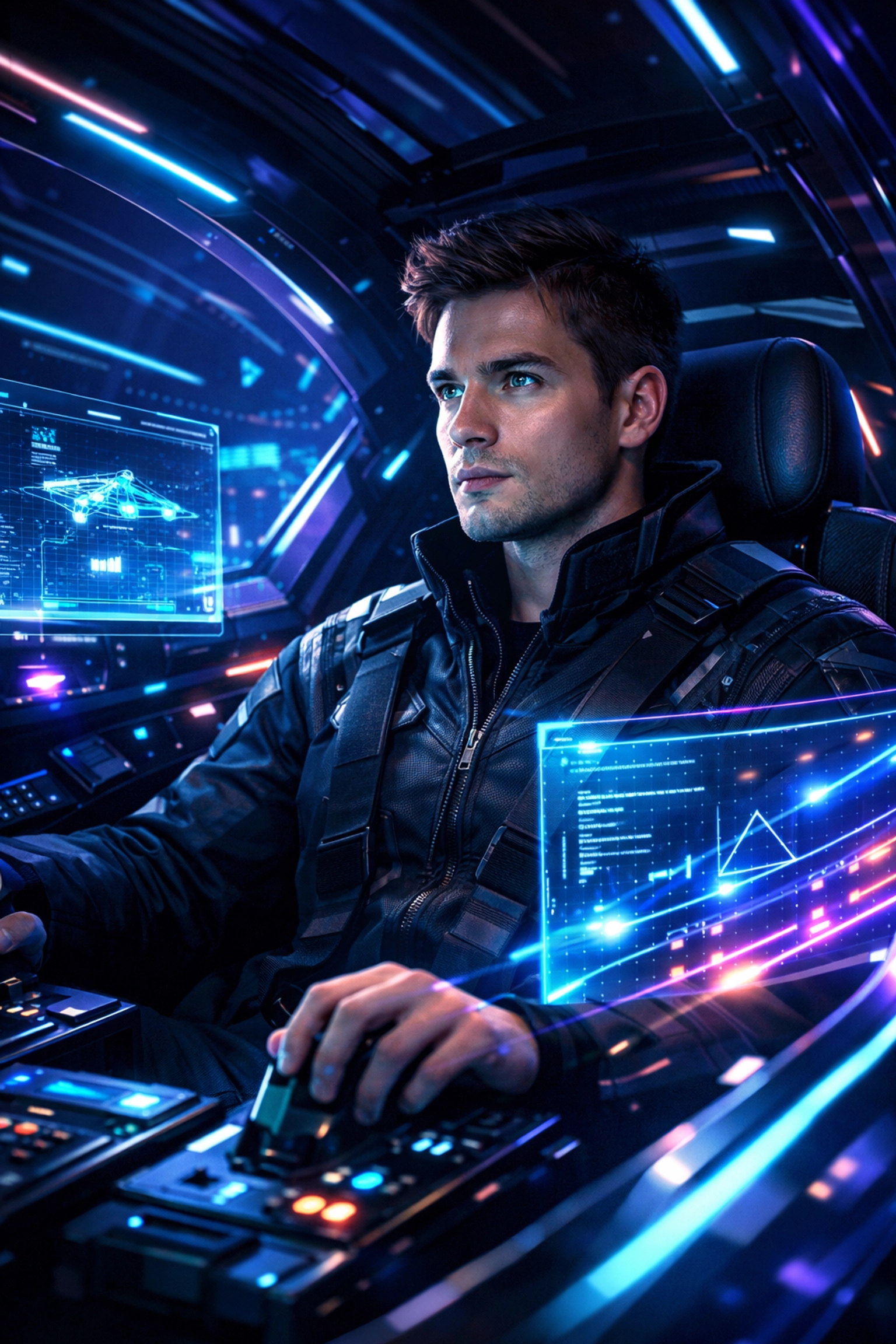 A student in a high-tech simulation pod training for professional career pathways in STEM.