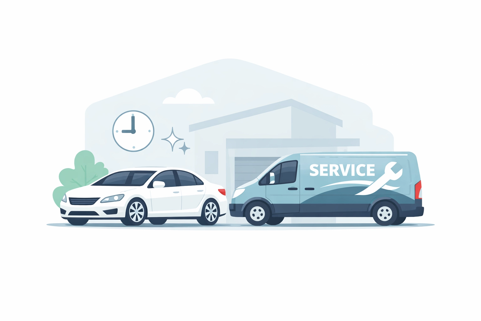 Convenient mobile car detailing Adelaide service illustration showing a van parked at a customer's home.