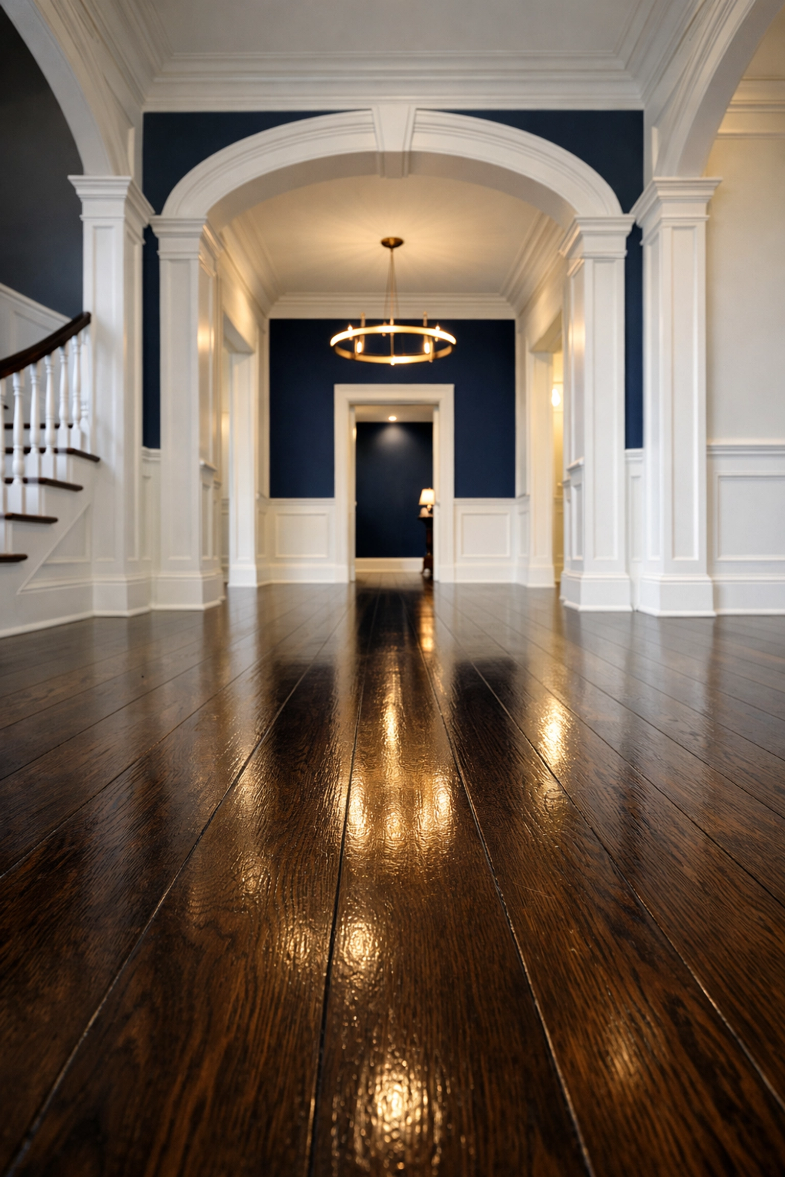 Polished oak entryway in a Lexington home by a reliable house cleaning service in Massachusetts.