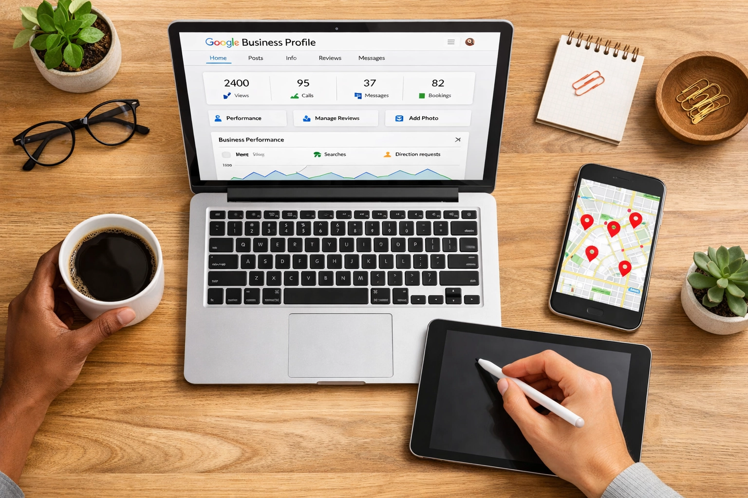 Optimizing Google Business Profile on laptop for local voice search results