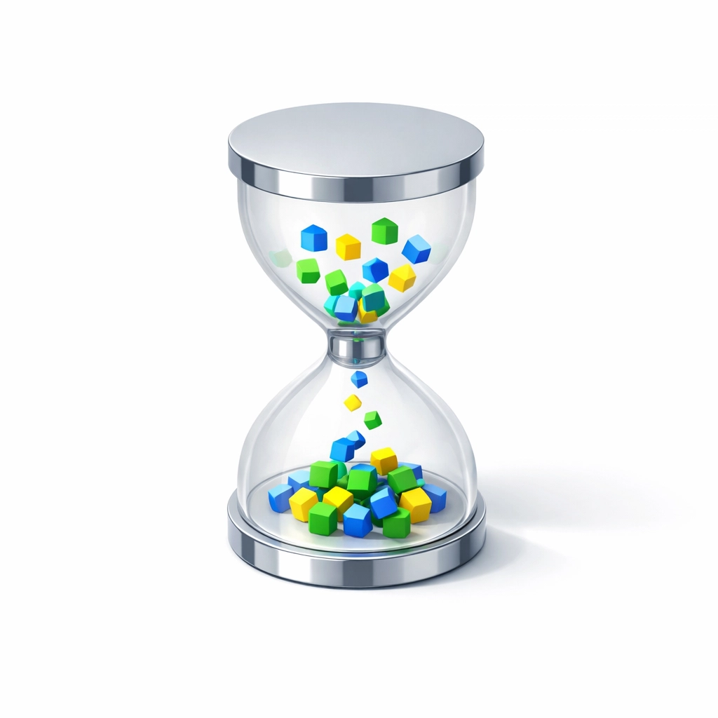 Modern hourglass icon representing the productivity gains of using a snippet manager.