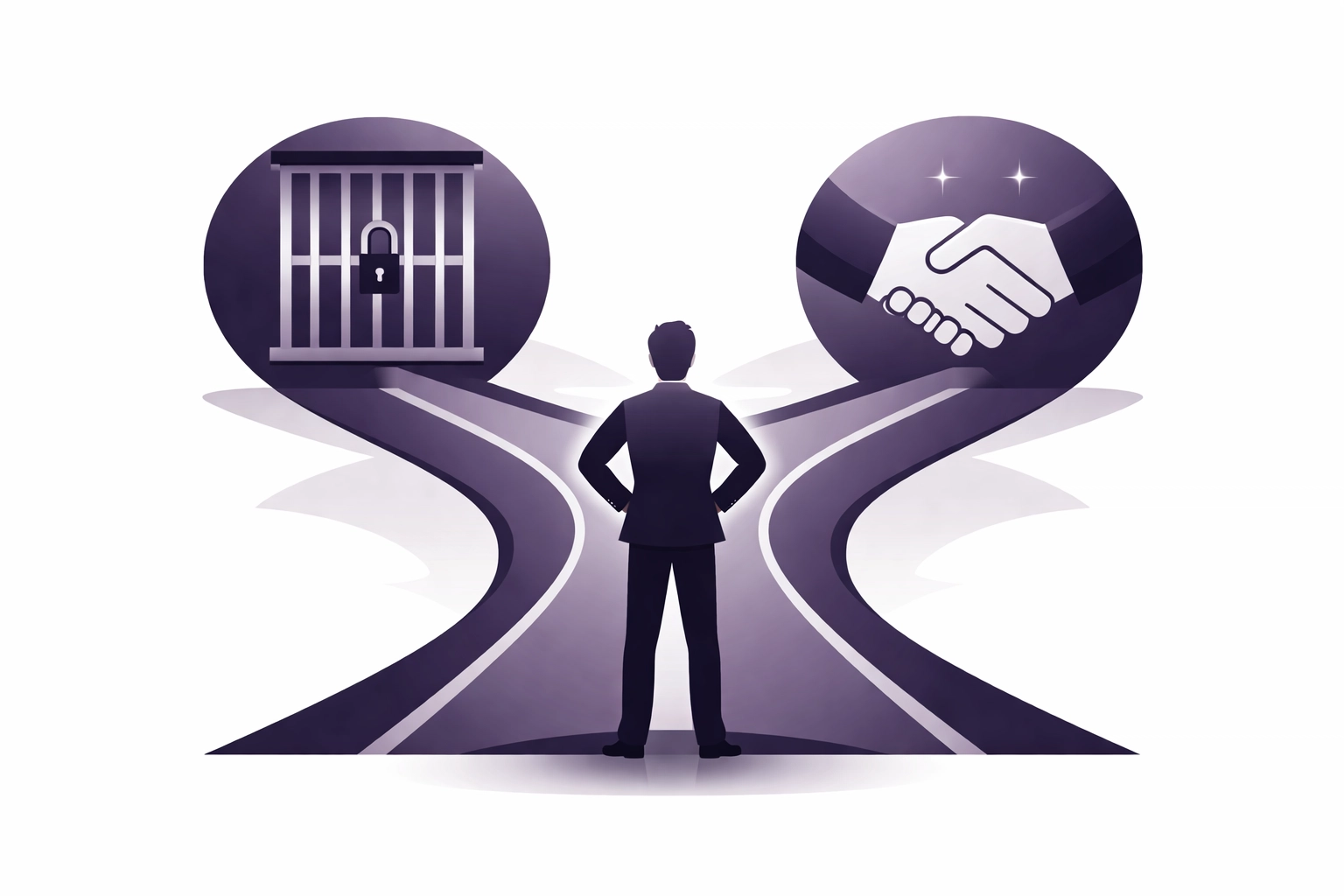 Crossroads showing choices between jail and bail help, symbolizing legal decisions for warrant issues in Florida.