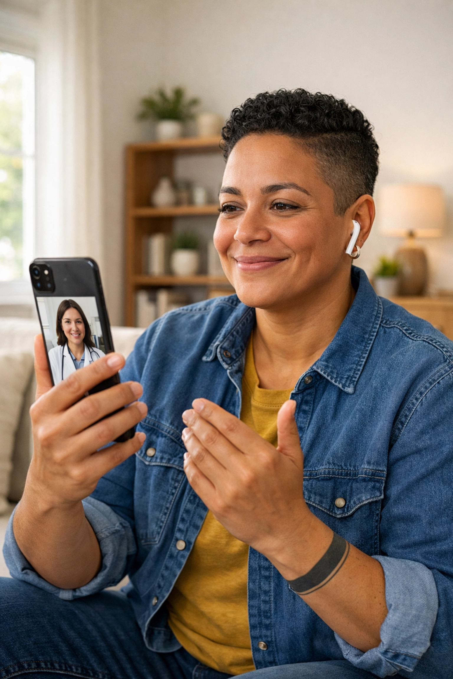 A patient participating in a telehealth consultation with an online weight loss doctor for medical support.