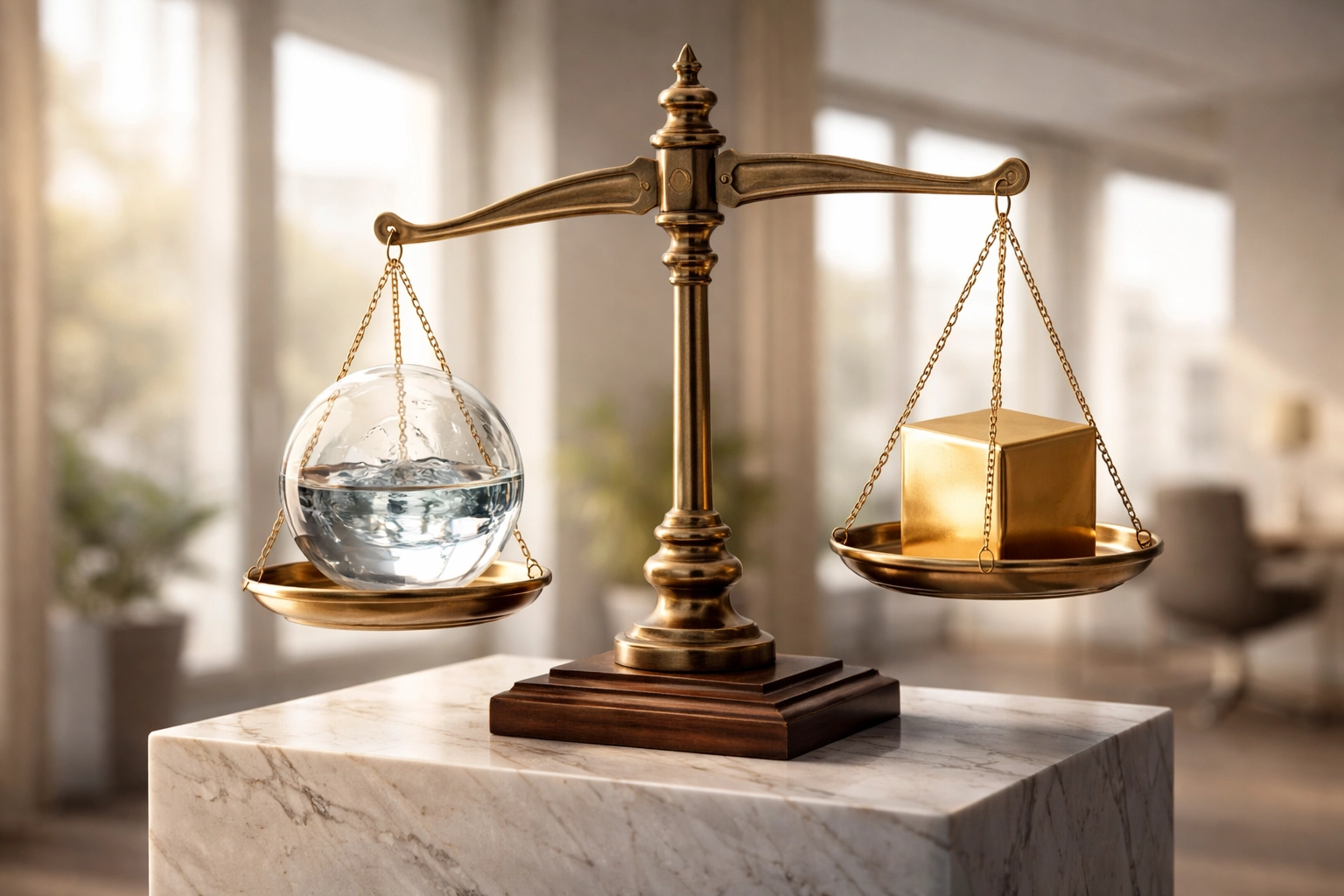 Balance scale illustrating the trade-off between liquidity and stable value in alternative investments