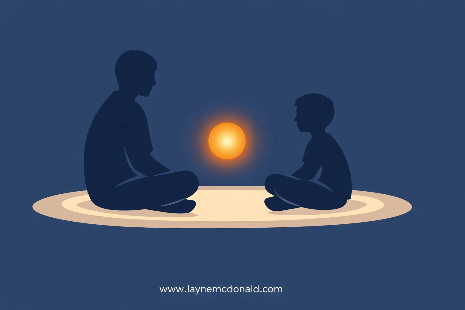 Parent and child sitting together with a glowing light, symbolizing open and honest faith conversations at home.