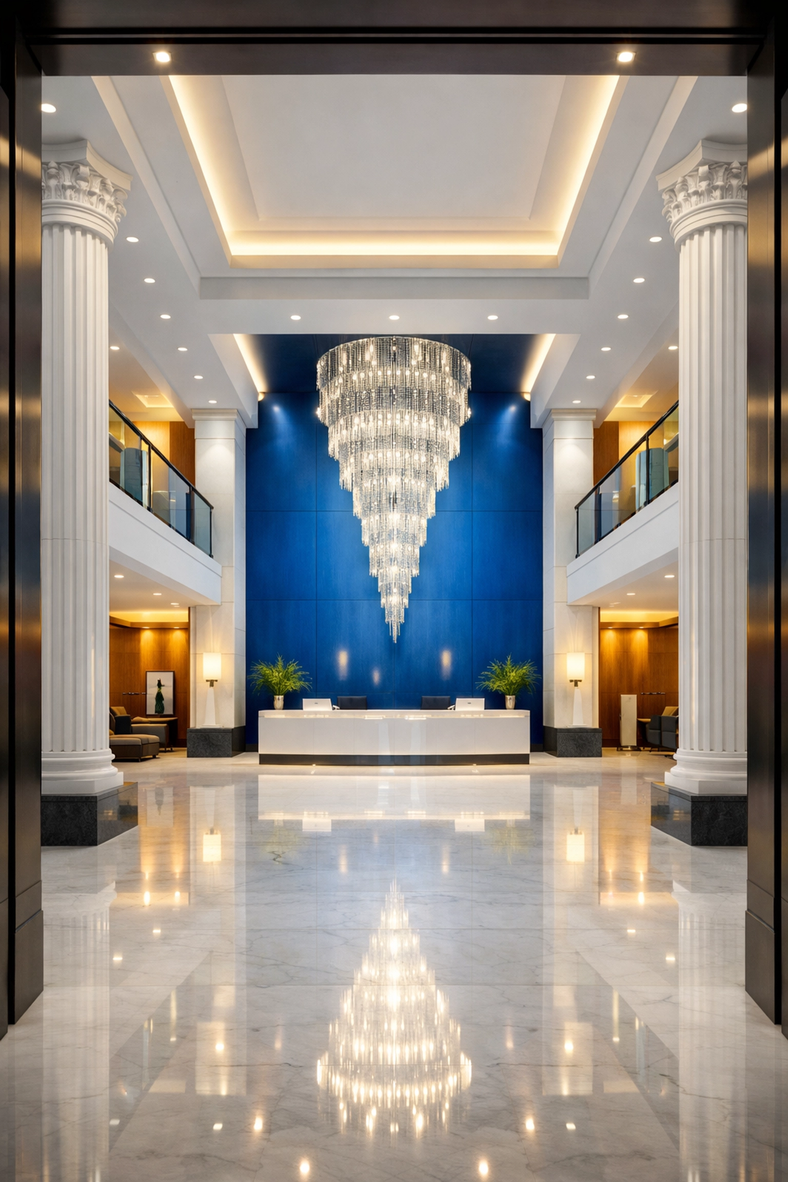 Clean and bright luxury commercial entrance hall in Weymouth after professional janitorial services.