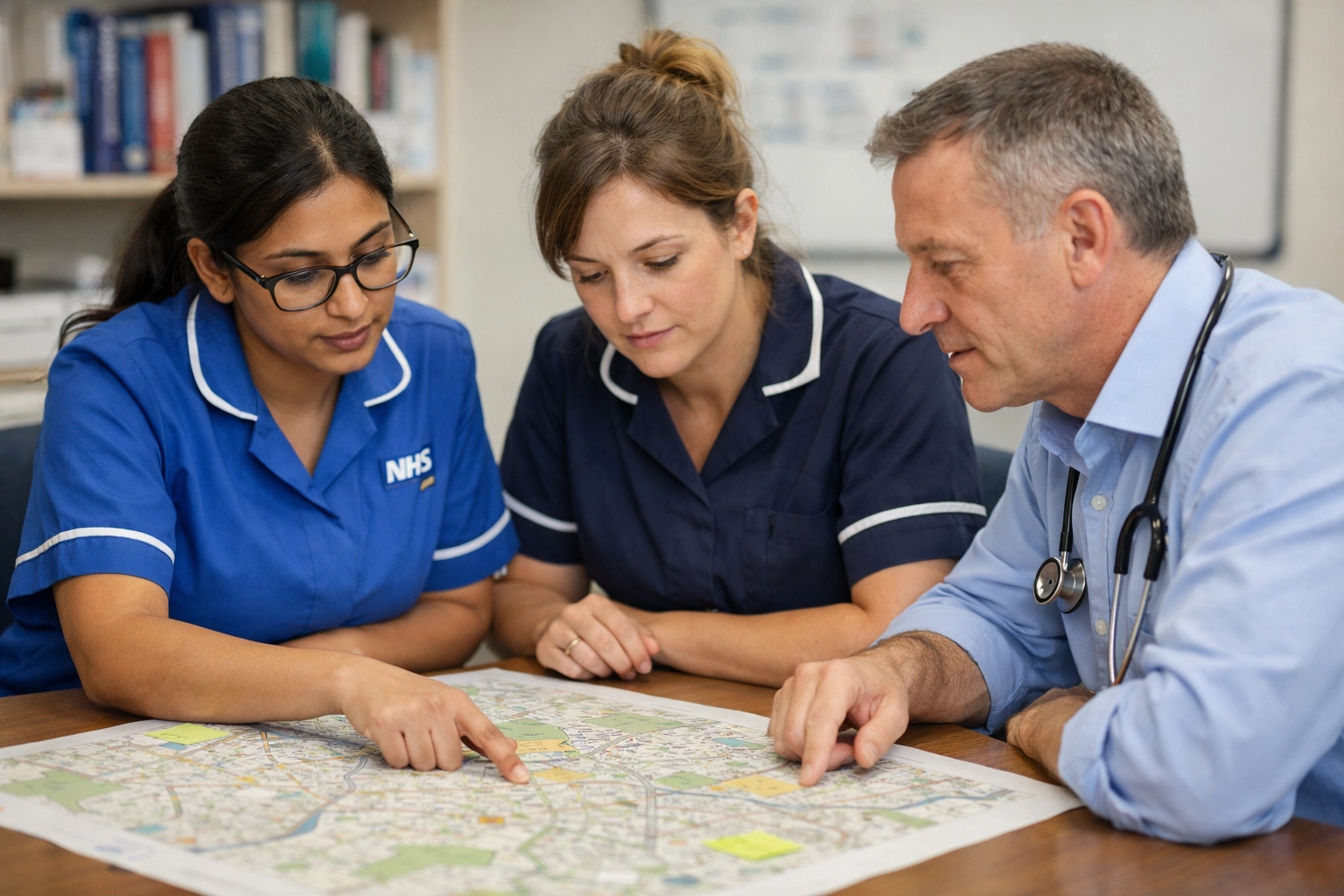 Multidisciplinary NHS healthcare team planning a regional respiratory care pathway strategy.