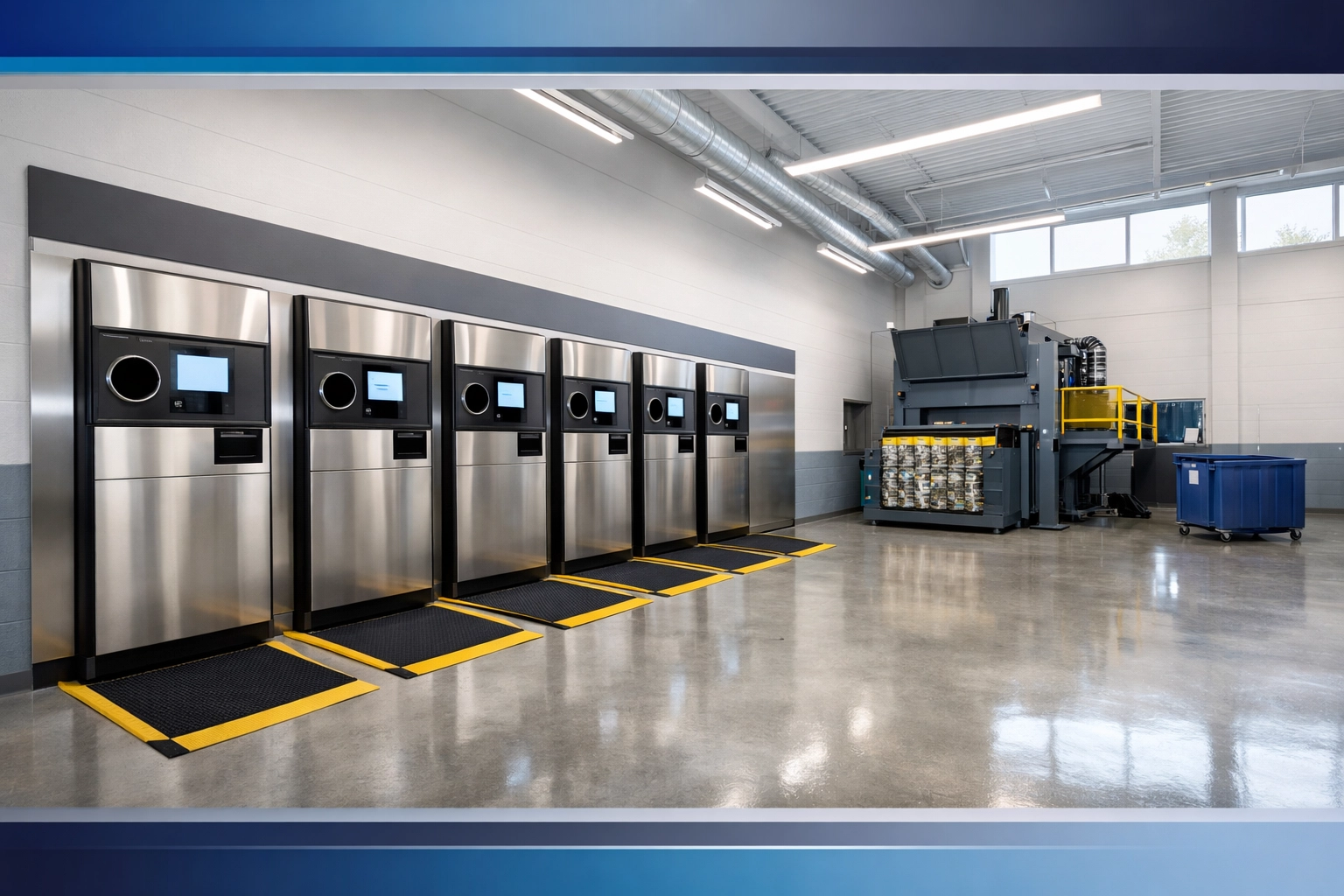 Modern CT redemption center interior featuring RVMs and safety mats for business insurance CT risk management.