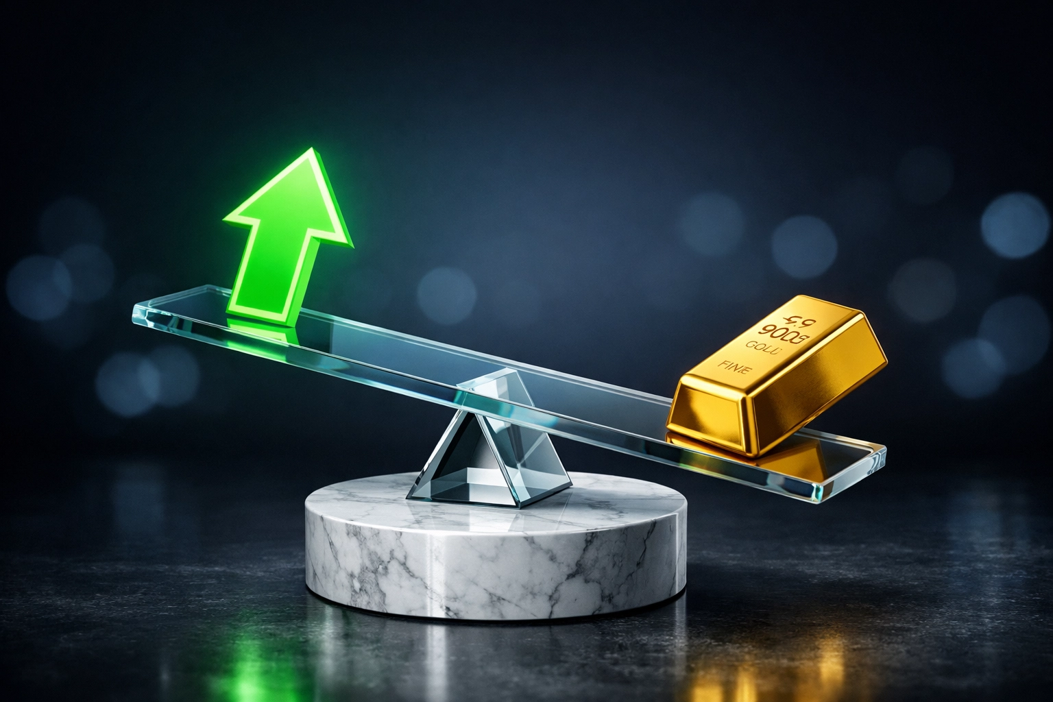 A balanced see-saw illustrating the inverse relationship and diversification of stocks and bonds.