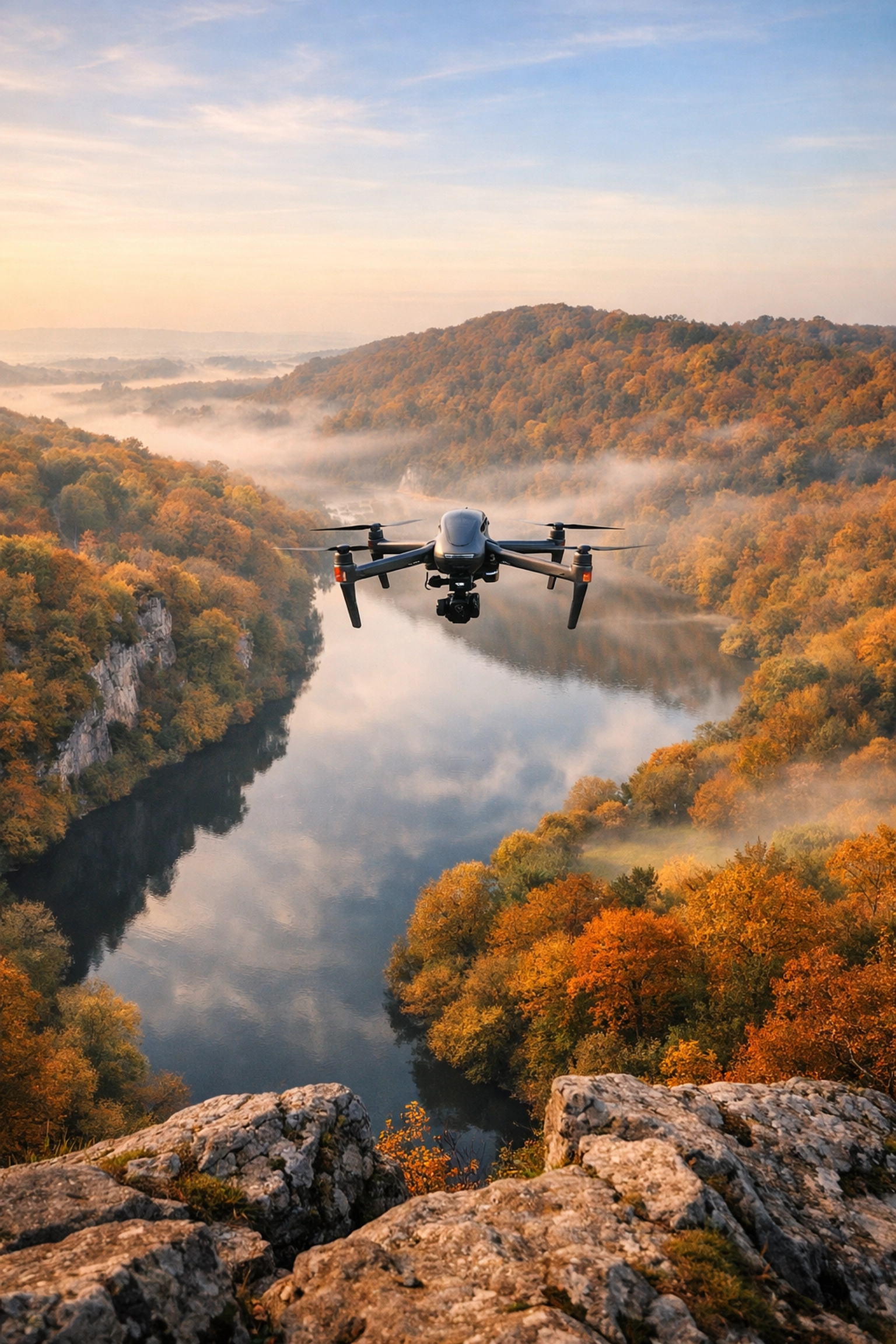 Drone memorial service for cremation ashes scattering over the scenic River Wye at Symonds Yat.