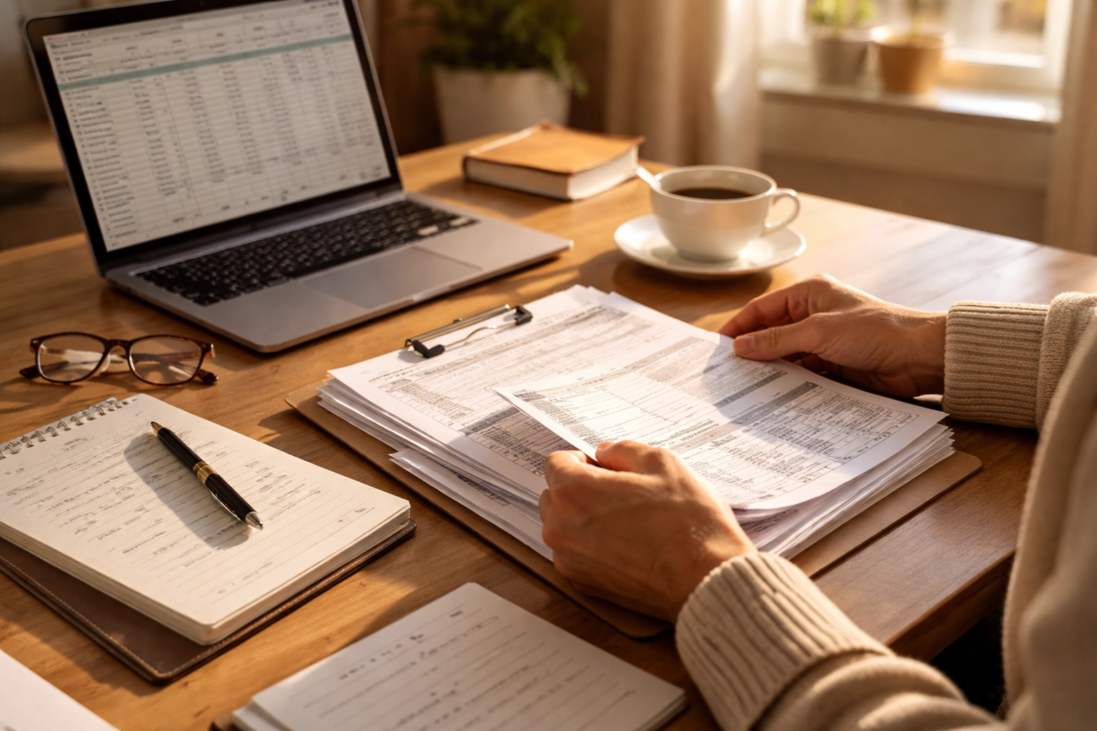 Organizing estate planning documents and inventorying assets for blended family financial planning.