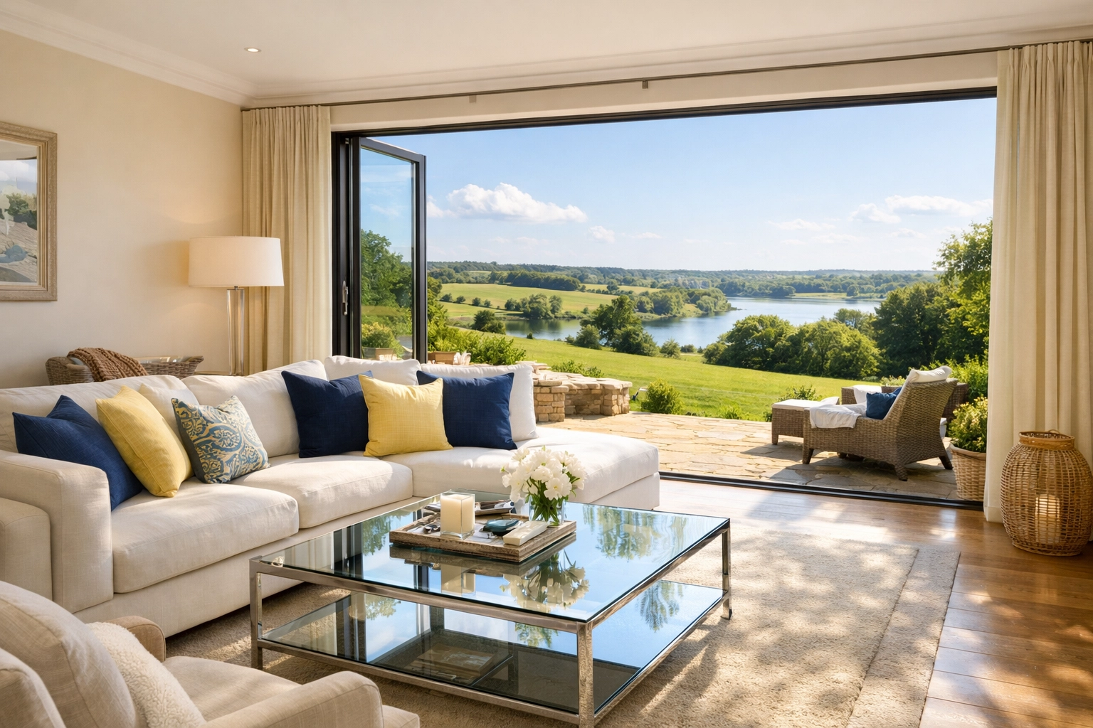 A sun-filled, spotless Rutland living room illustrating the benefits of weekly house cleaning.