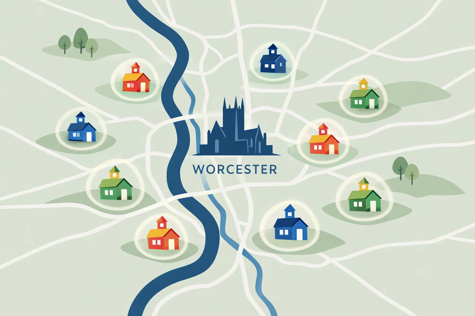 Service area map for i-Spy CCTV nursery security and CCTV installation throughout Worcester and nearby areas.