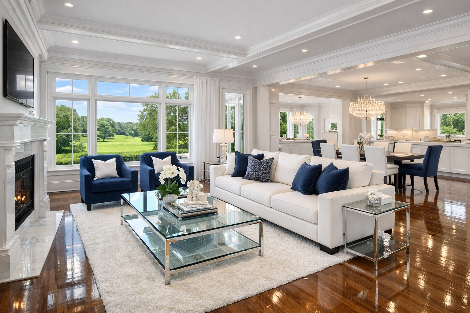 Sparkling clean open-concept living room provided by house cleaning services Acton MA.