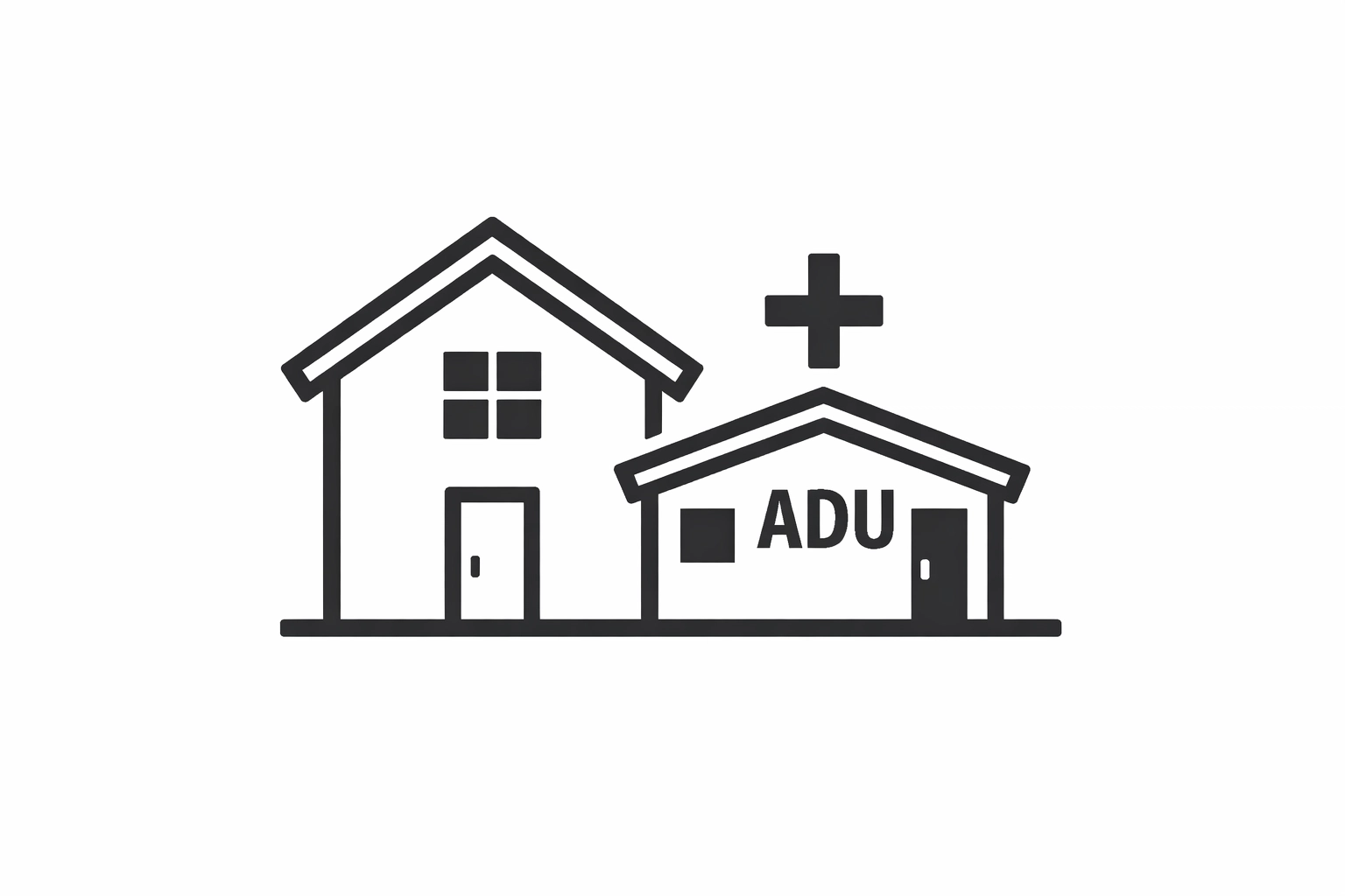 Icon of a house with an ADU and a plus sign representing the positive impact on Portland Oregon home values.