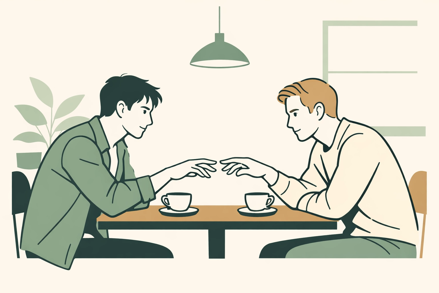 MM couple's nervous first encounter at café - gay fiction exploring emotional vulnerability