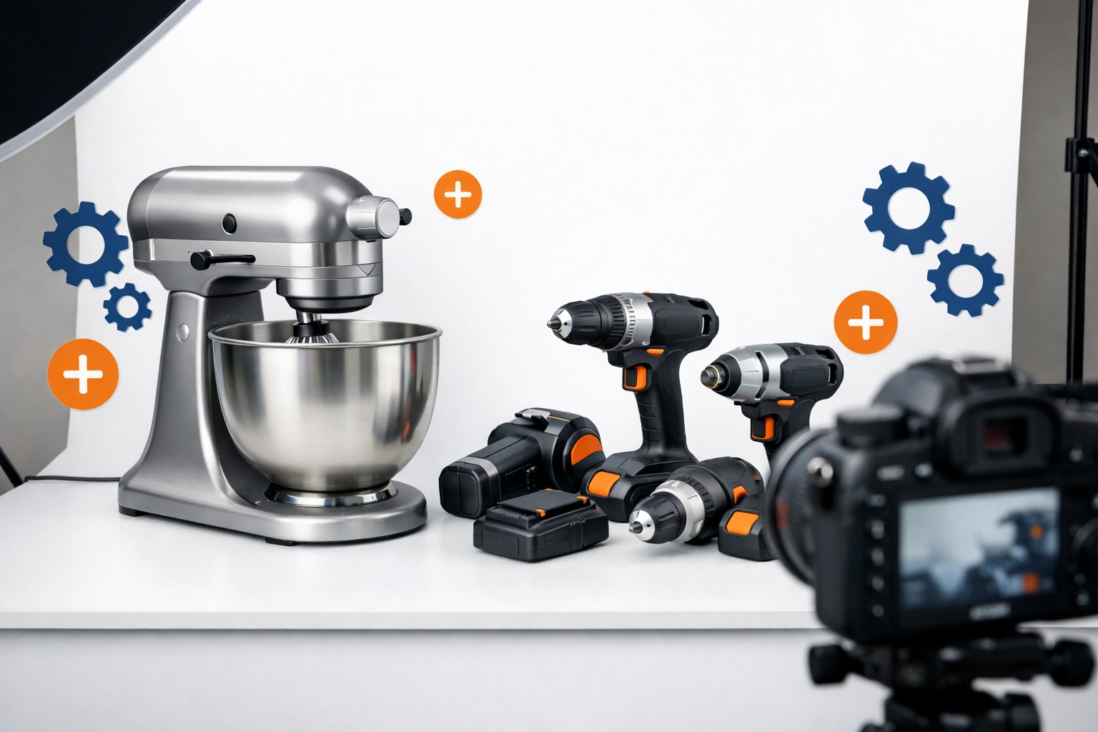 Professional photos of kitchen and power tools for the Chartrflex Founding 100 white-glove listing service.