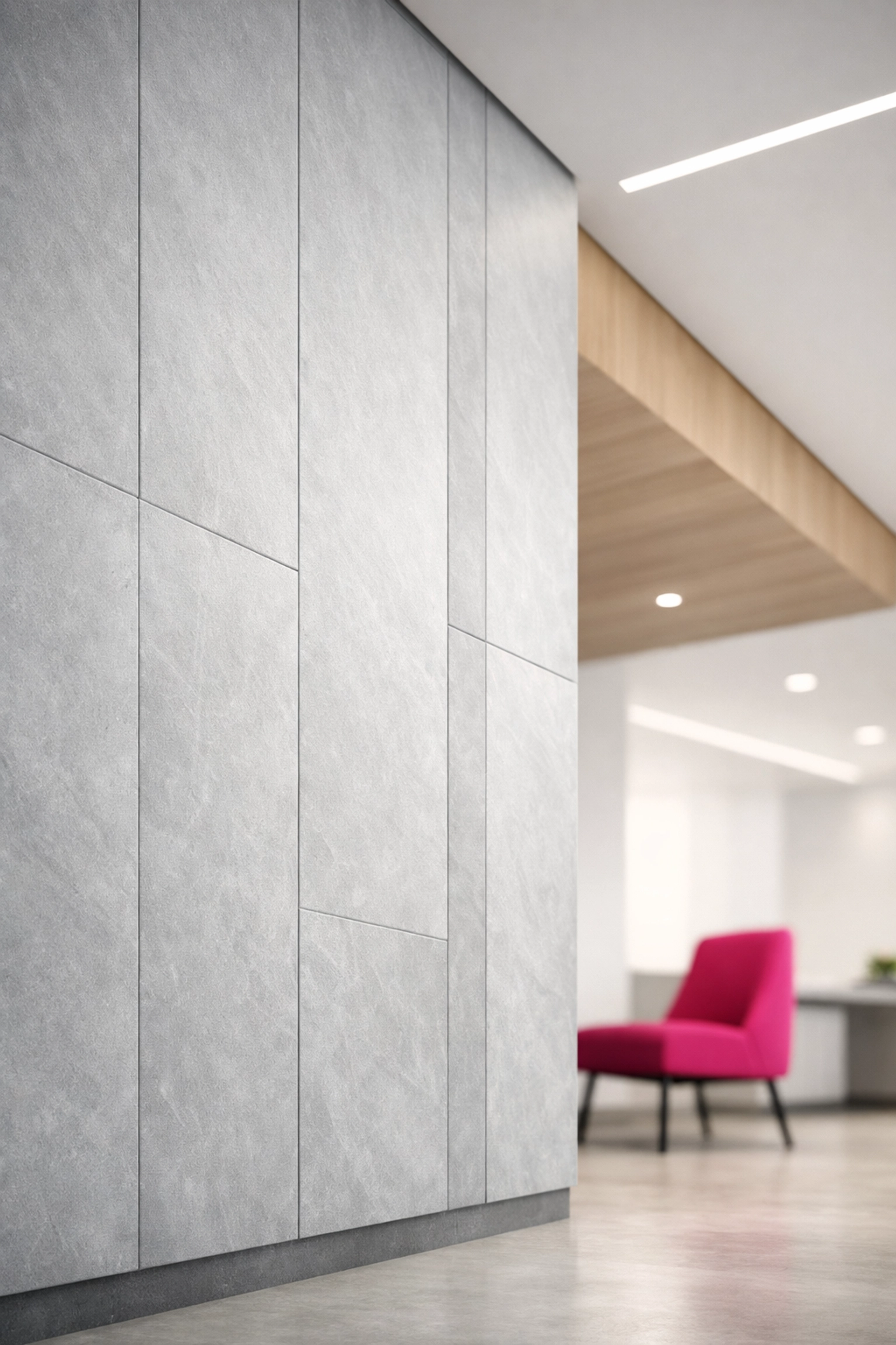 Modern office interior with recycled plastic panels used for sustainable government tender fit-outs.