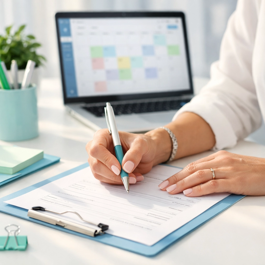 Hands completing late tax forms to request IRS penalty abatement