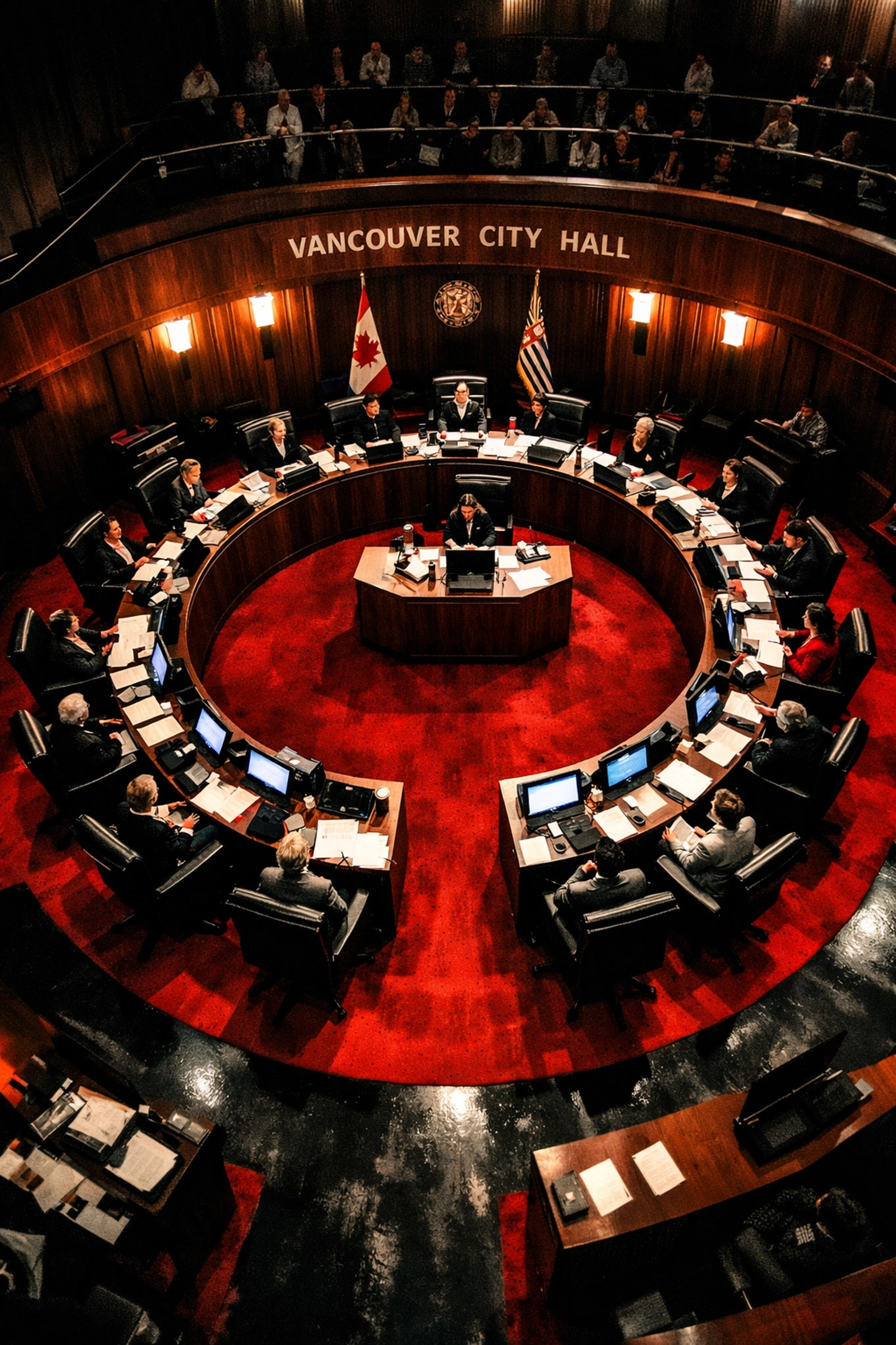 Vancouver City Hall council chamber during infrastructure budget approval meeting