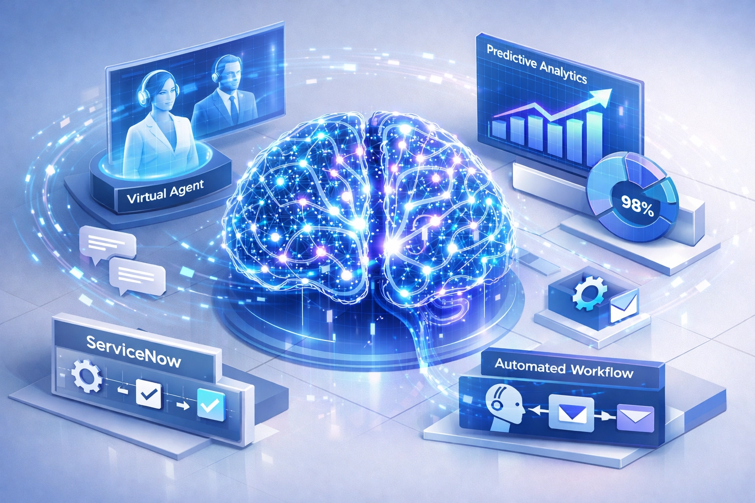 ServiceNow AI automation with neural networks and predictive analytics for intelligent workflows