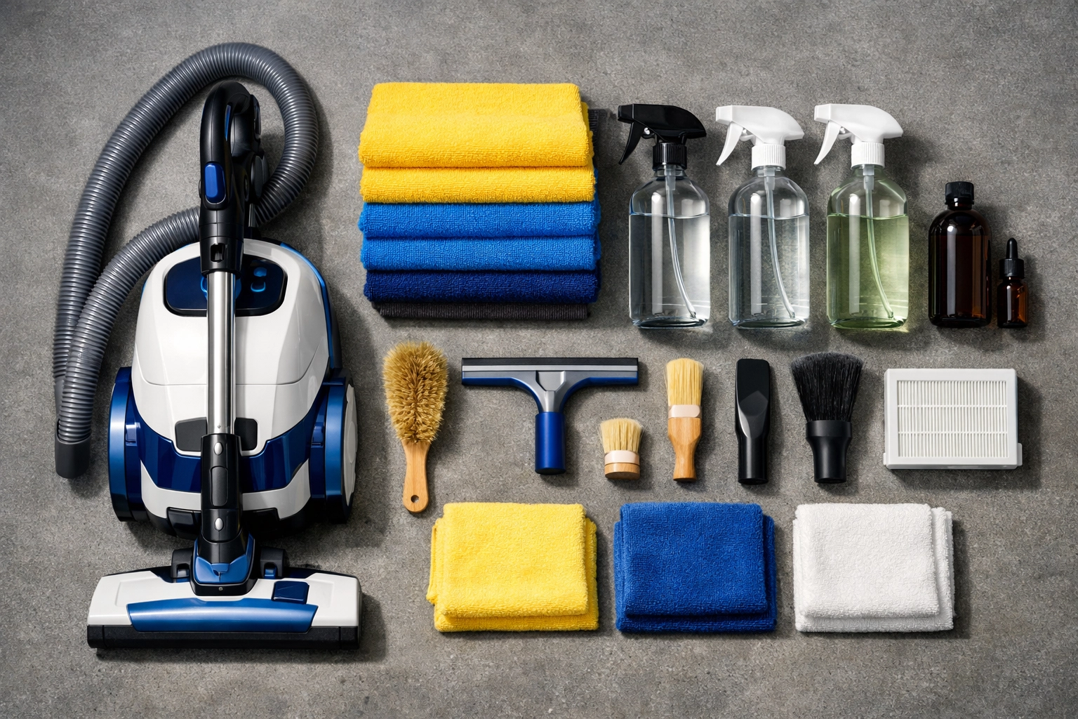 Professional eco-friendly cleaning tools and HEPA vacuum for high-standard Westwood estate cleaning.
