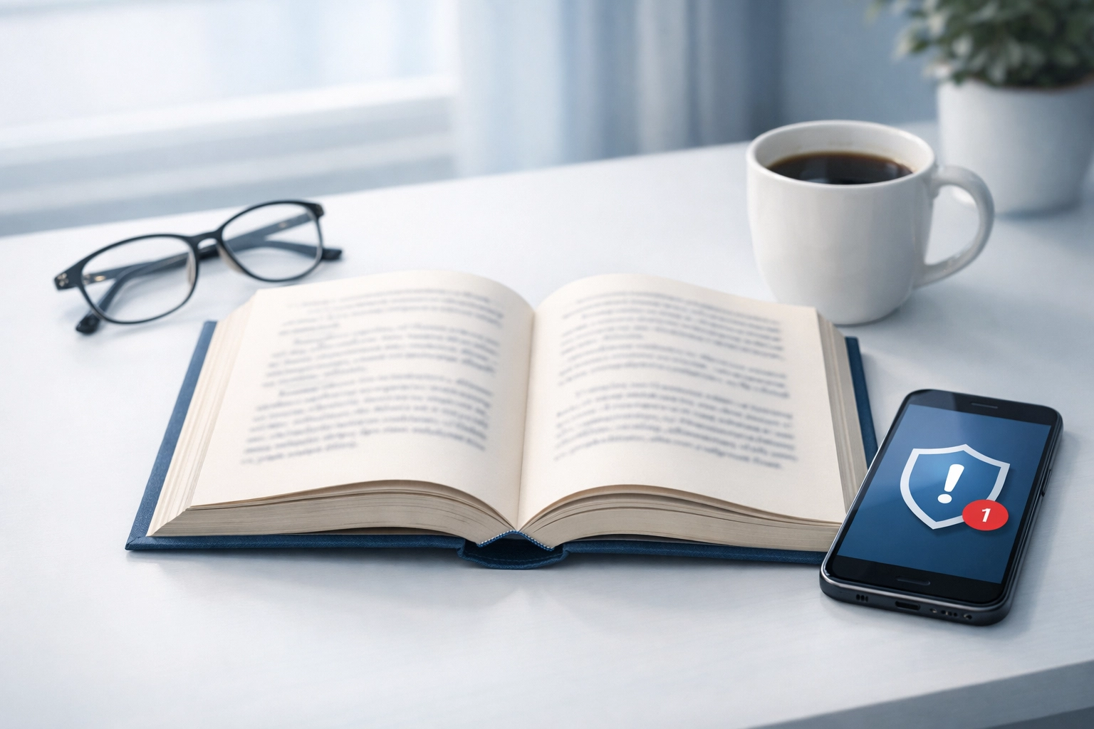 Intercepted book on desk with tools for wire fraud prevention and education