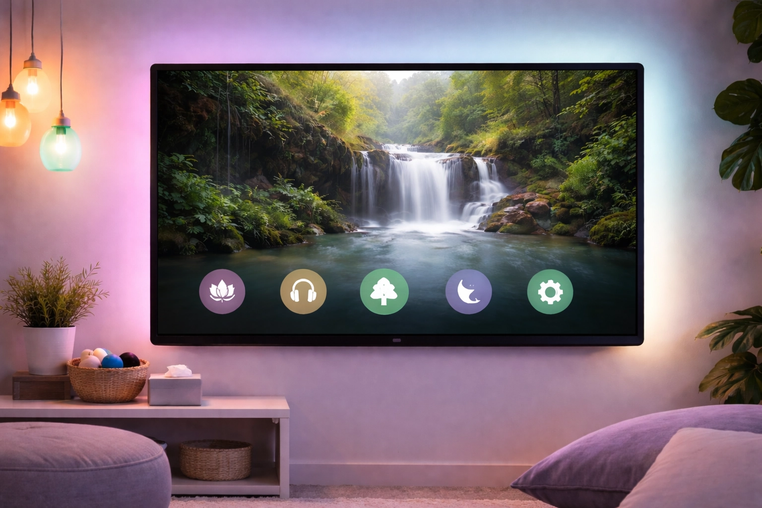 Interactive display showing nature visuals in a school calming room student wellness space