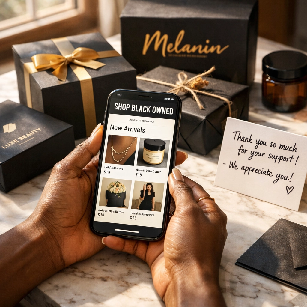 Shopping Black-owned businesses online with delivered packages supporting economic empowerment