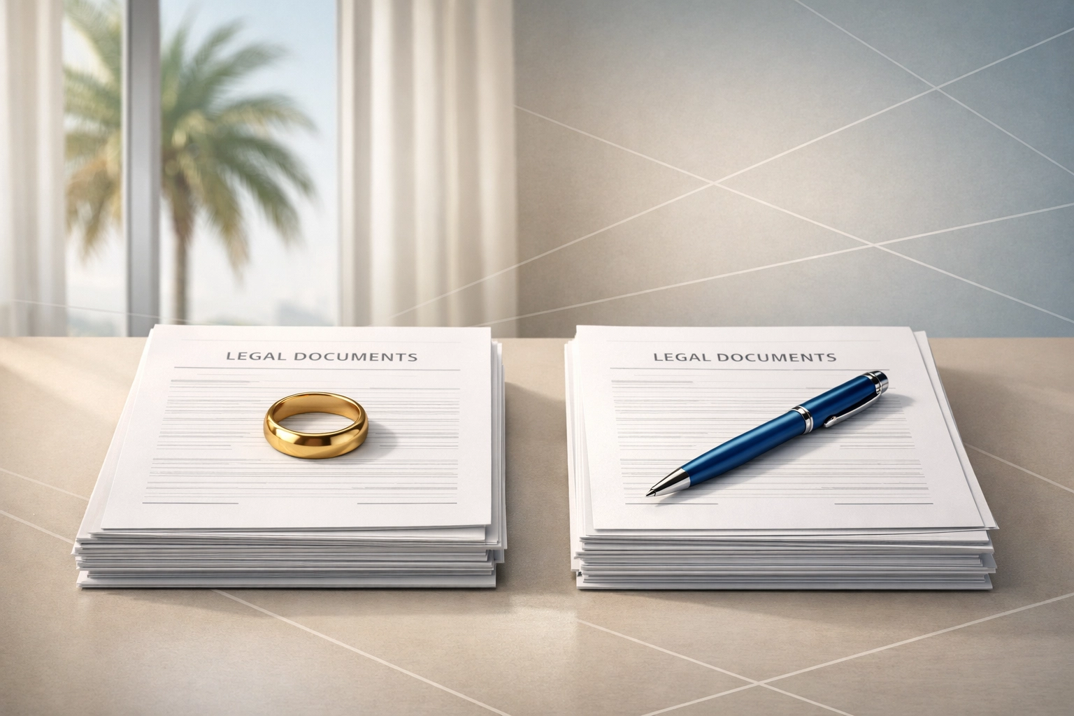 QDRO legal documents with wedding ring showing divorce retirement account division planning