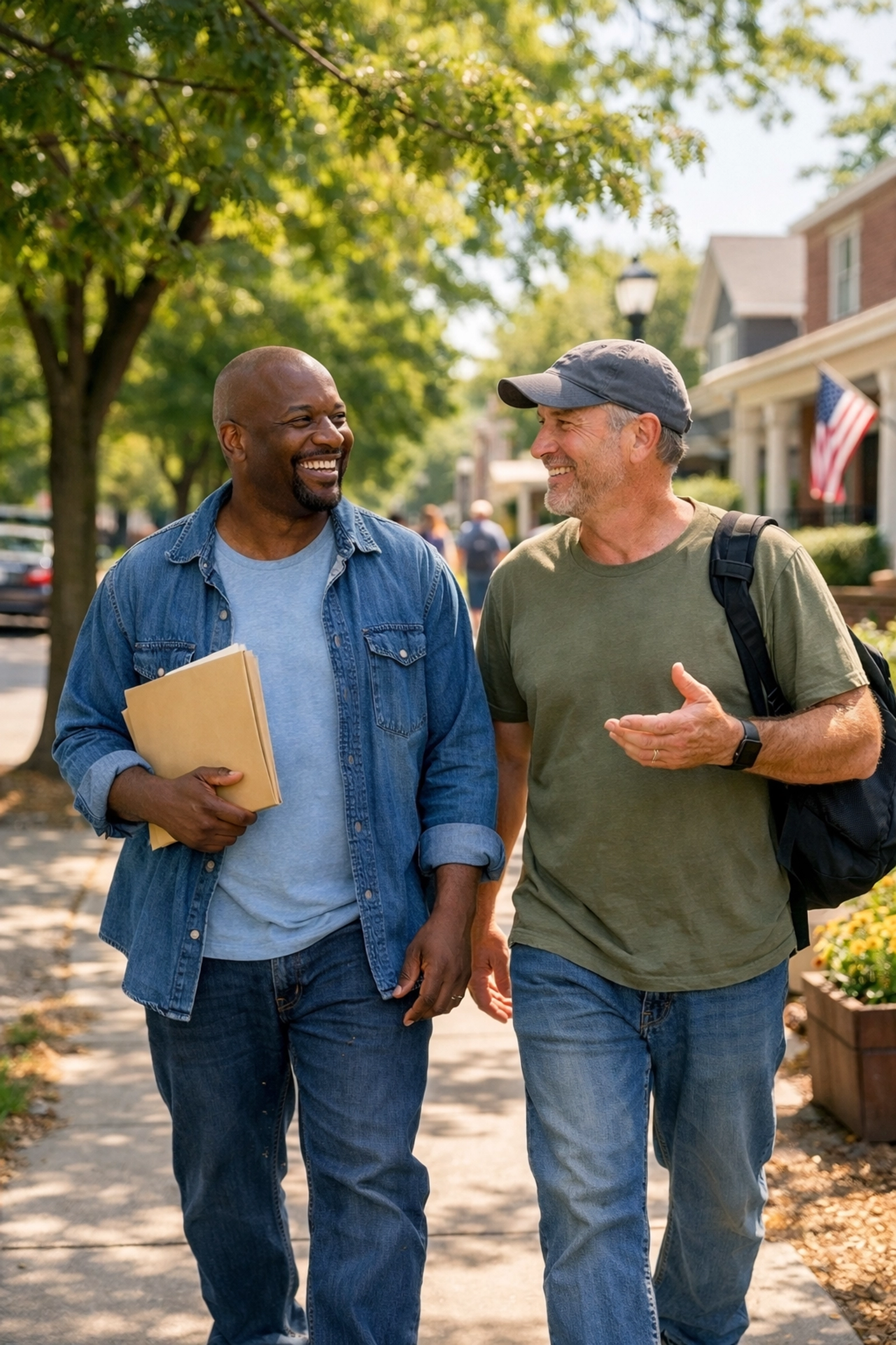 Peer support specialist walking with returning citizen in North Carolina community