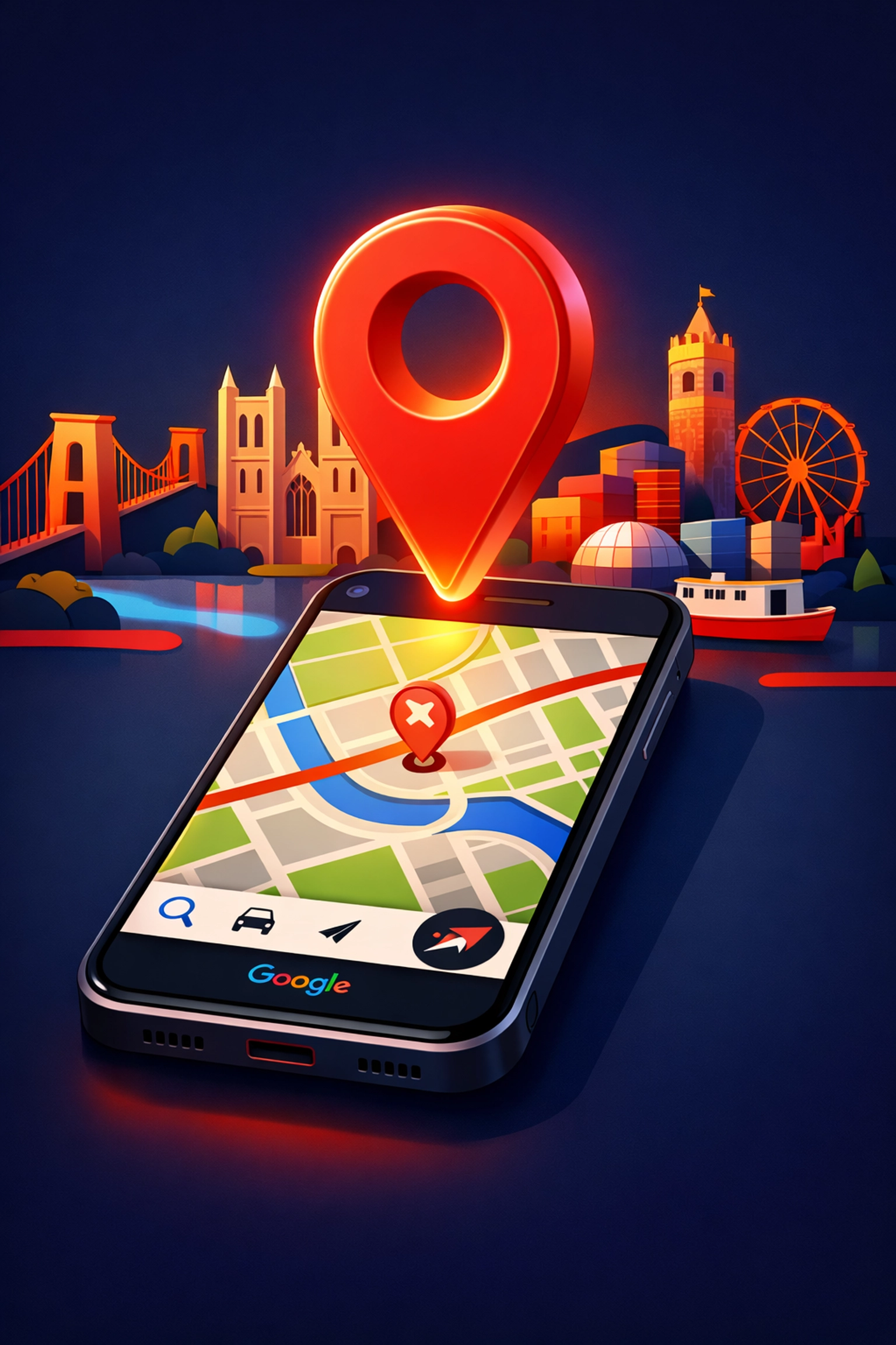 Google Maps location pin over Bristol showing local SEO optimization for business visibility