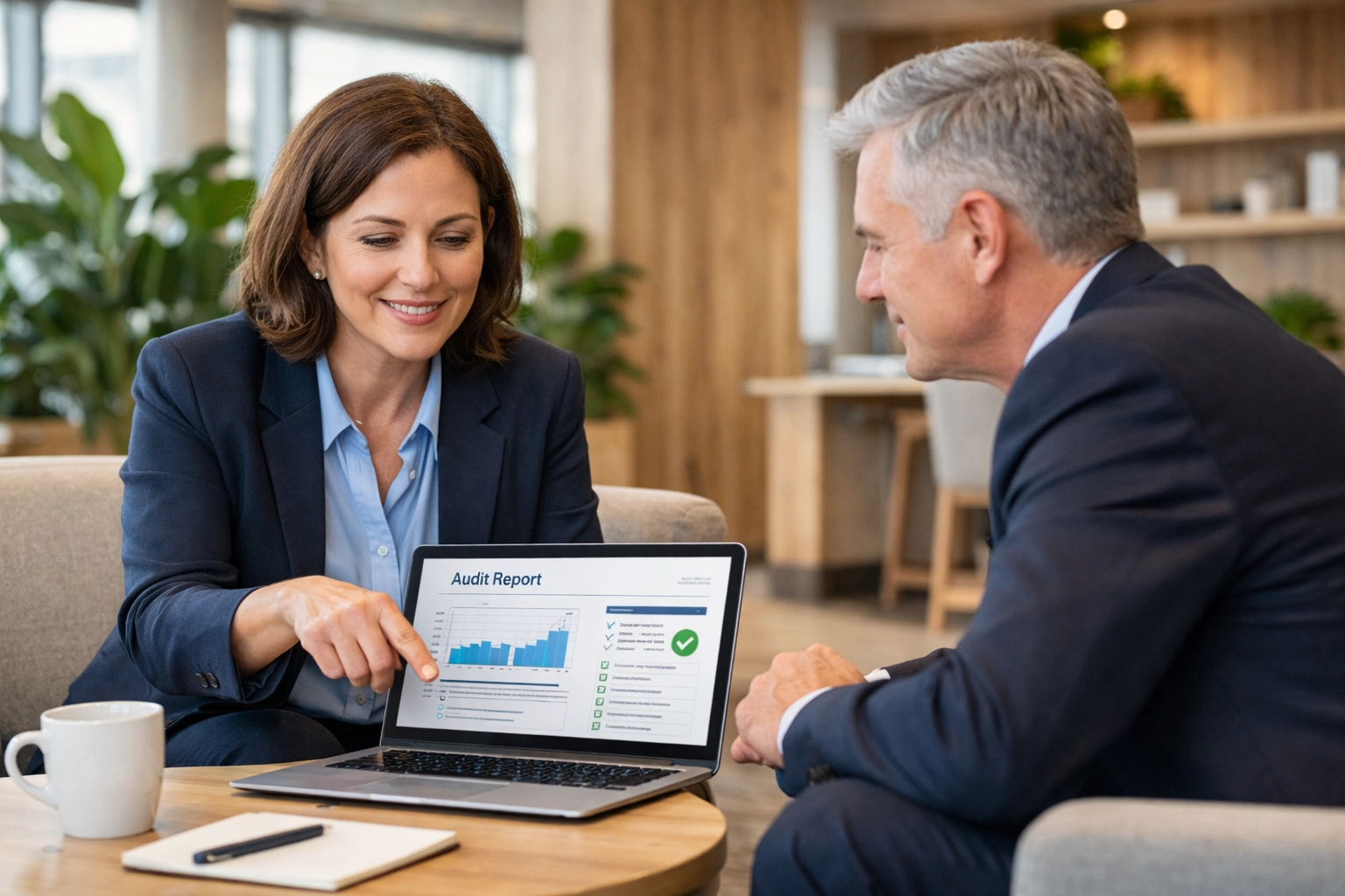 IT compliance expert and executive reviewing ServiceNow GRC audit reports for DORA and GDPR readiness.