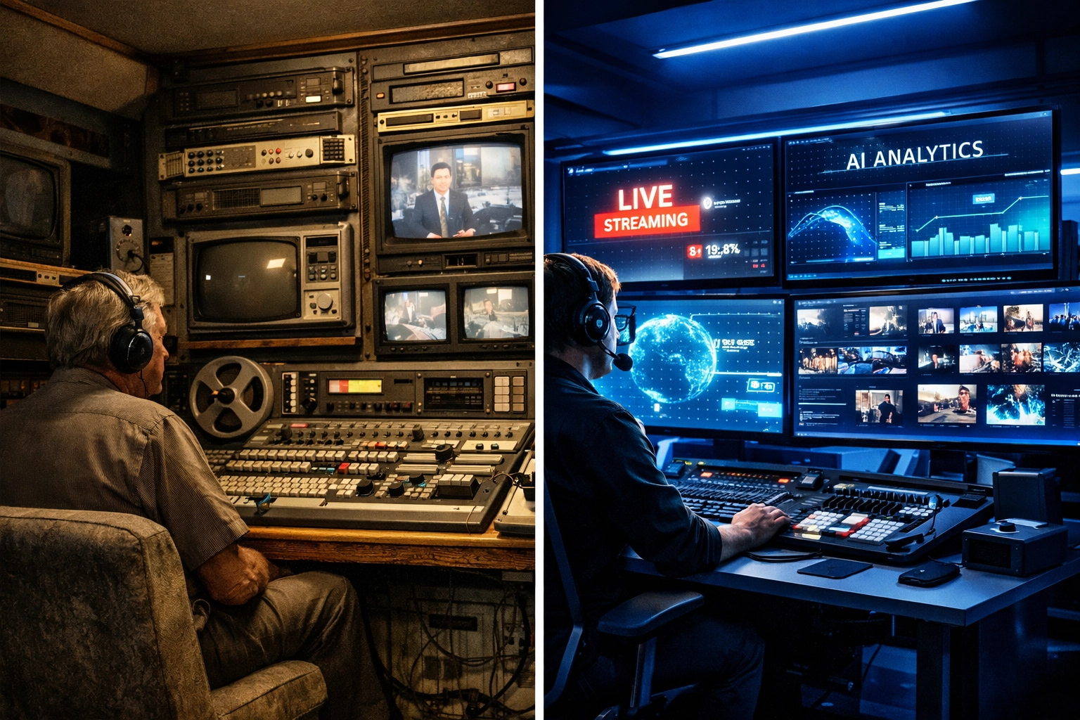 Traditional broadcast equipment versus modern streaming technology for Super Bowl advertising