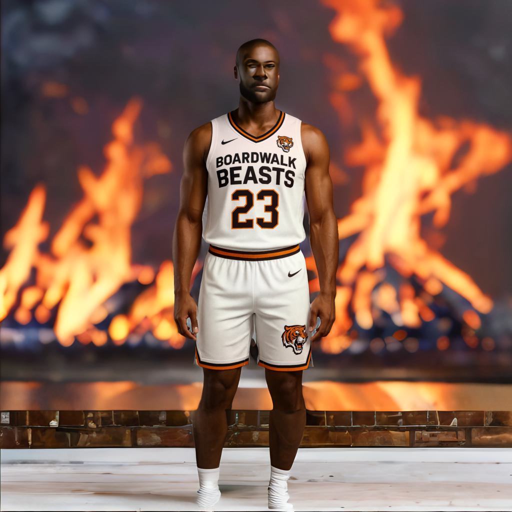 Boardwalk Beasts Athlete with Flaming Backdrop