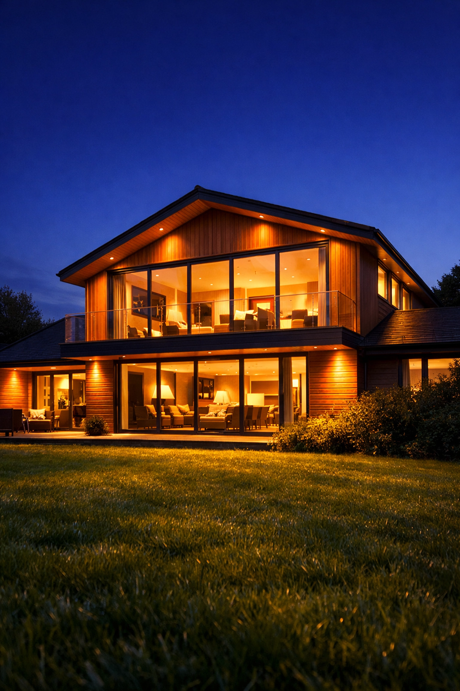 Modern West Sussex bungalow transformation featuring a new second floor addition and floor-to-ceiling glass.