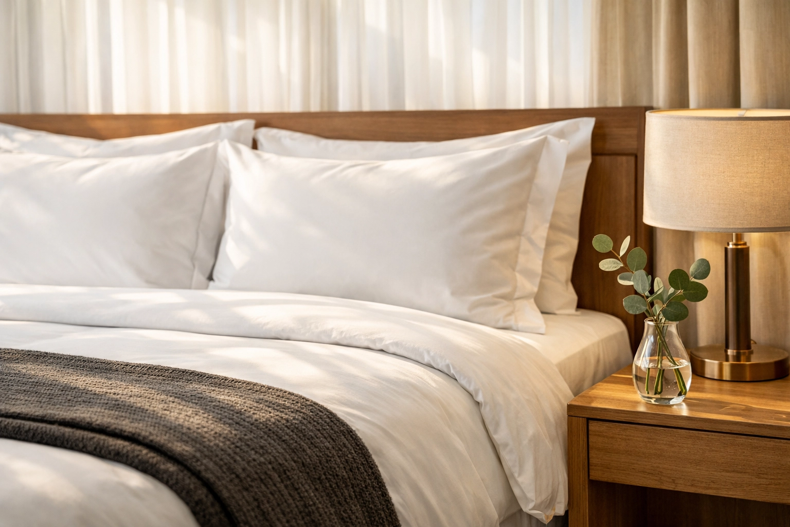 Luxury bedroom with premium linens showcasing high hospitality standards for guest-ready Vancouver short-term rentals.