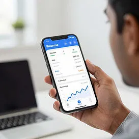 A person checks financial data and spending trends on a budgeting app
