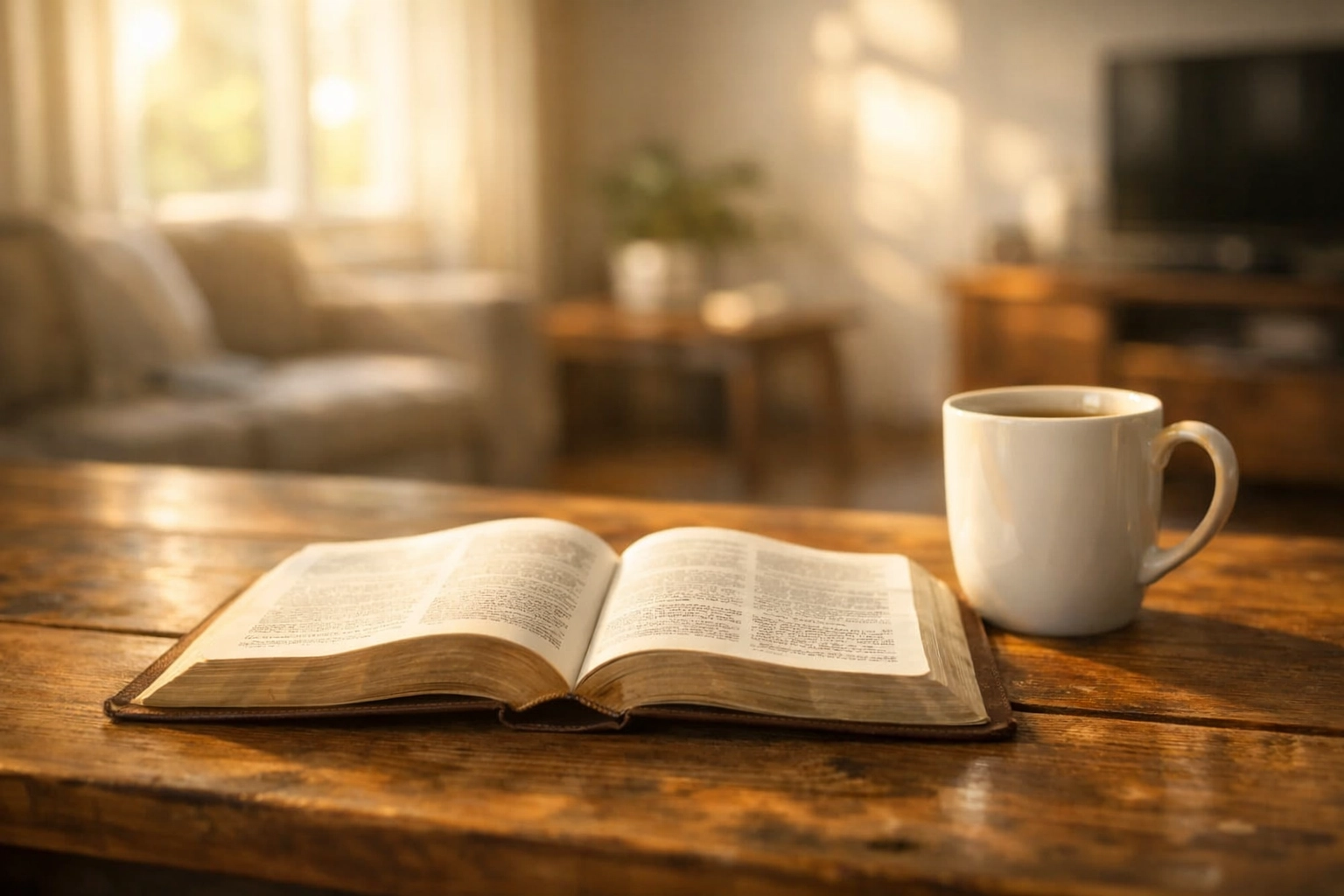 Open Bible on a sunlit table at Boundless Online Church, symbolizing the Word as a daily anchor for healing.