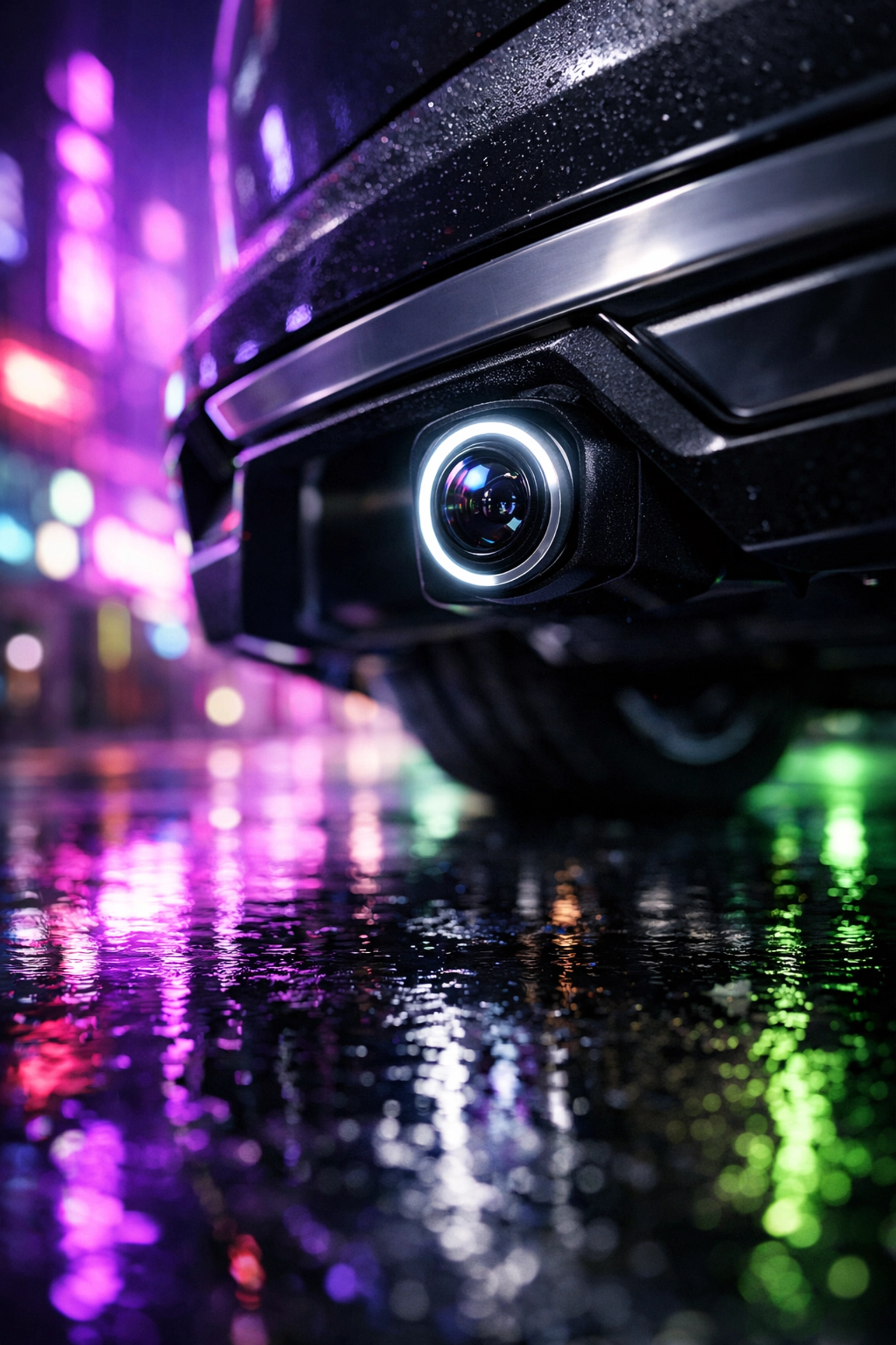 Detailed view of a backup camera lens installation for improved automotive safety in Chattanooga.