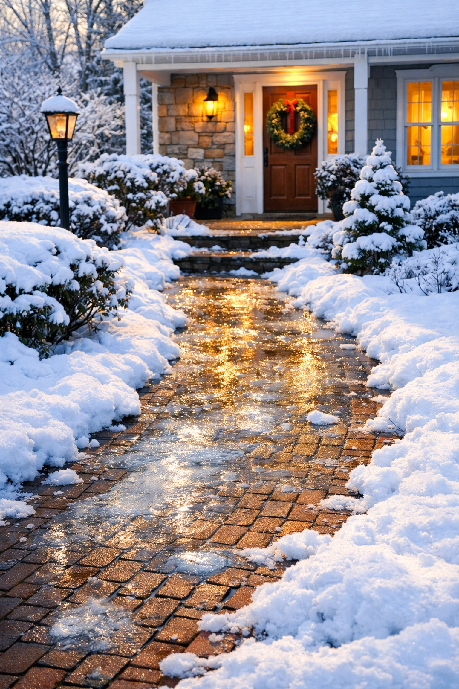 Snowy Pennsylvania home walkway showing winter liability risk for homeowners