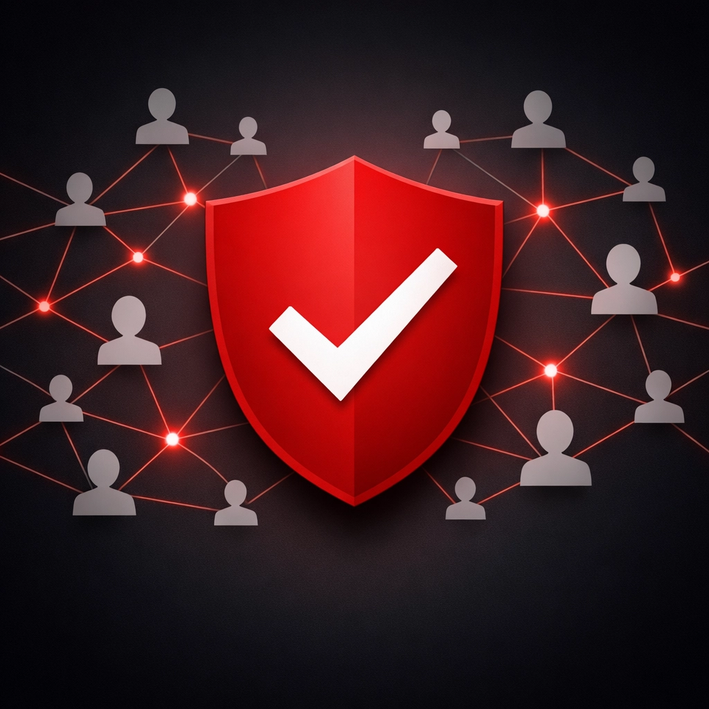 A red shield icon representing trust signals and social proof for business website credibility.