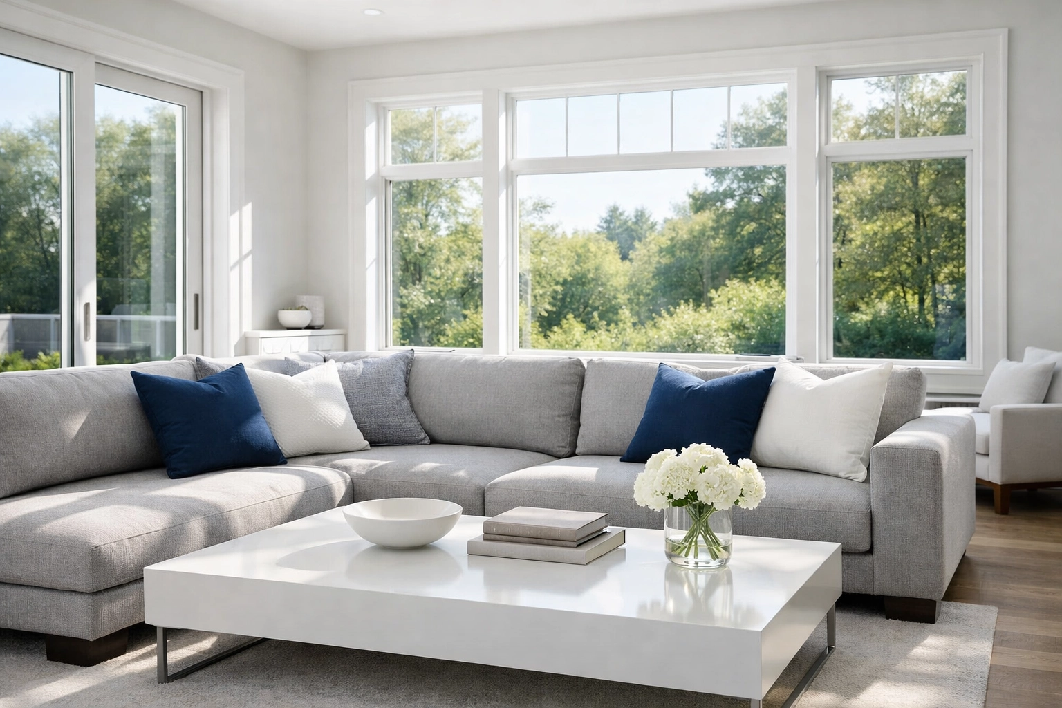 Organized living room prepared to deep clean and maintain your Fitchburg home with professional care.
