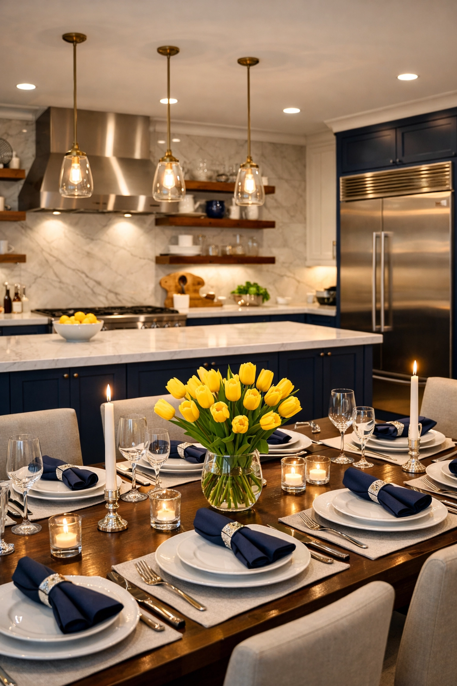 A sparkling clean kitchen and dining area in a Natick home, perfectly prepared for hosting guests.