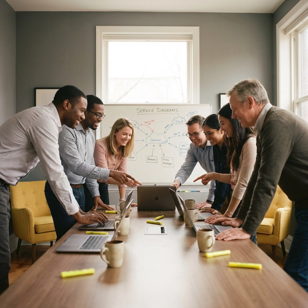 IT professionals in a strategy session discussing expanding MSP service offerings for better profitability