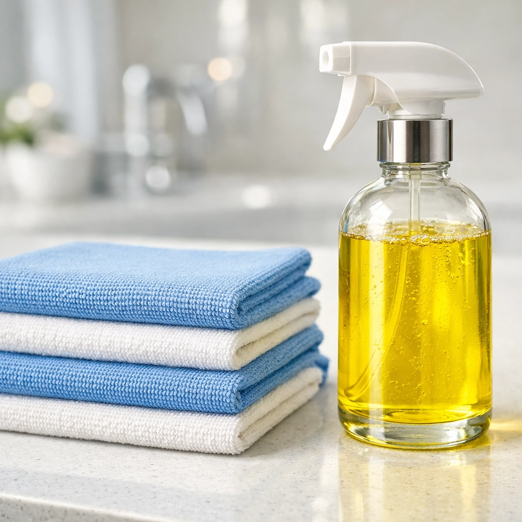Eco-friendly cleaning supplies and microfiber cloths used for non-toxic house cleaning in Leominster MA.