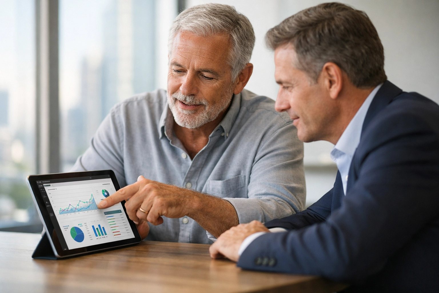 Senior ServiceNow consultant analyzing platform performance data with a business executive to maximize ROI.