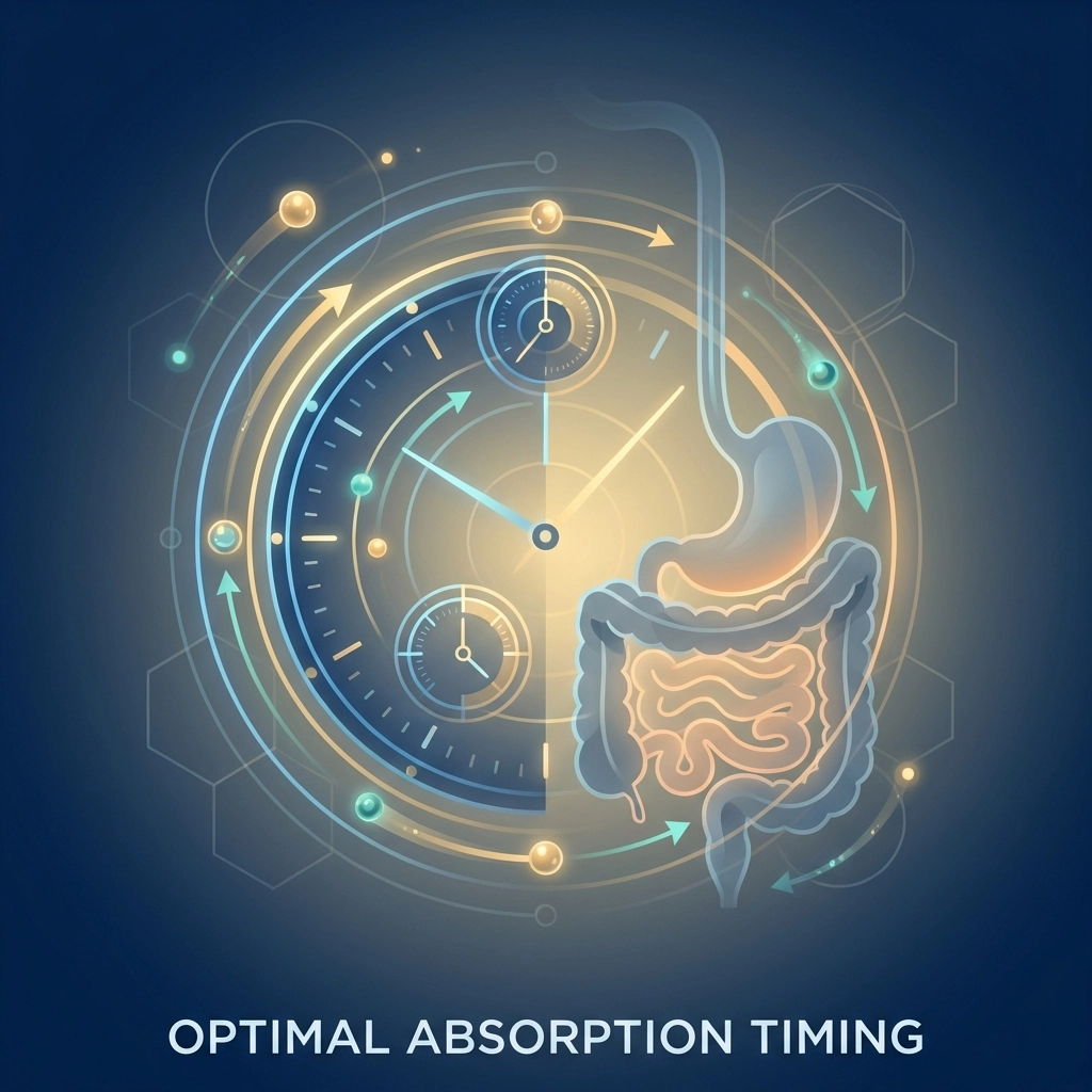 Digital art of a clock and digestive system representing timing and absorption for optimal mineral supplementation results