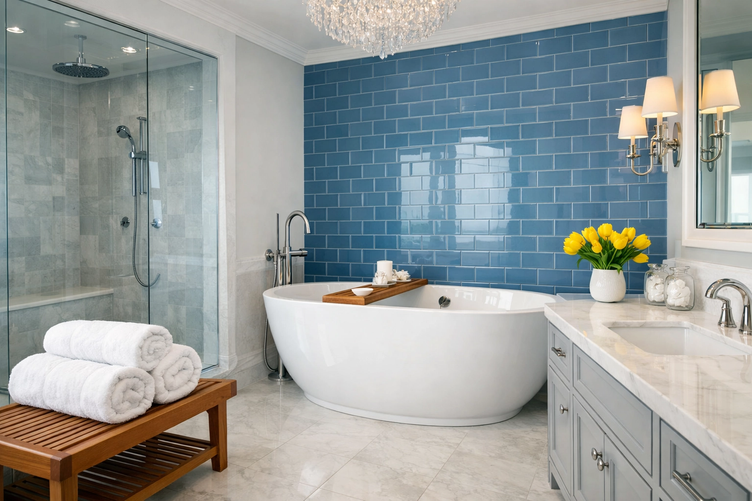 Sparkling clean master bathroom in Uxbridge after a bi-weekly professional service.